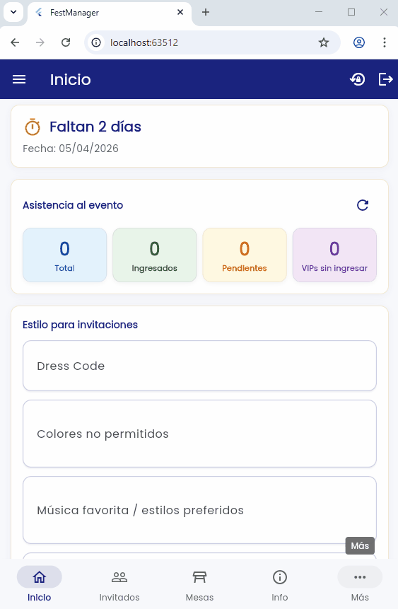 Portal del anfitrión: inicio y countdown del evento en FestManager