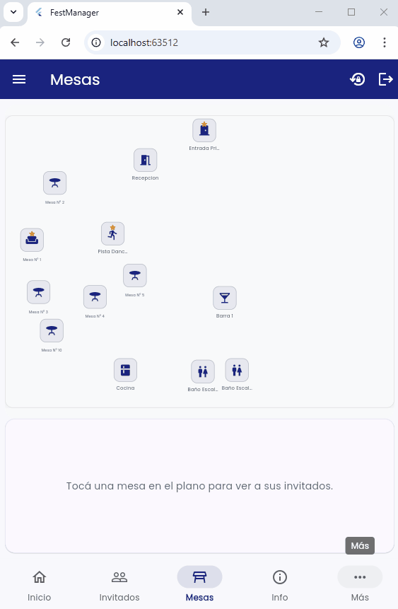Plano interactivo de mesas para eventos y salones en FestManager